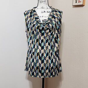Teal, Black, Gold Sleeveless Drape neck Shell top By Worthington Size L